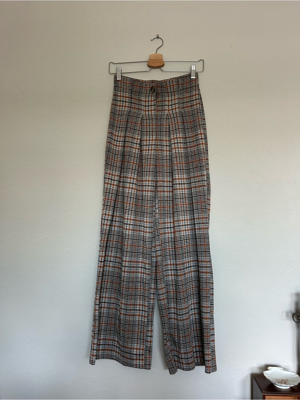 Maeve Plaid Wide-Leg Trousers in Brown and Gray